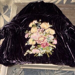 Velvet Floral Embroidered Jacket - Deep Plum L Valor Boutique